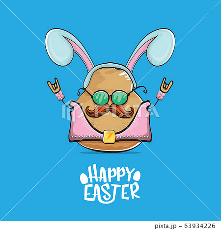 vector rock star easter potato funny cartoon character with blue bunny ears isolated on blue background. rock n roll easter party poster or happy easter greeeting card vector rock star easter potato funny cartoon character with blue bunny ears isolated on blue background. rock n roll easter party poster or happy easter greeeting card 63934226