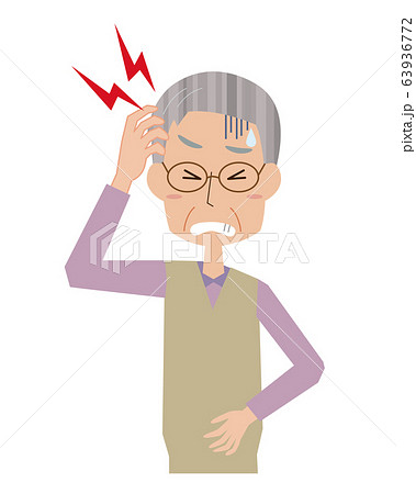 頭痛  脳卒中　脳内出血　脳血栓　お爺さん　老人　シニア　上半身 63936772