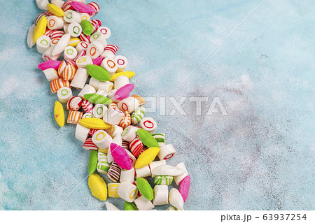 Different colorful sugar candies,top view 63937254
