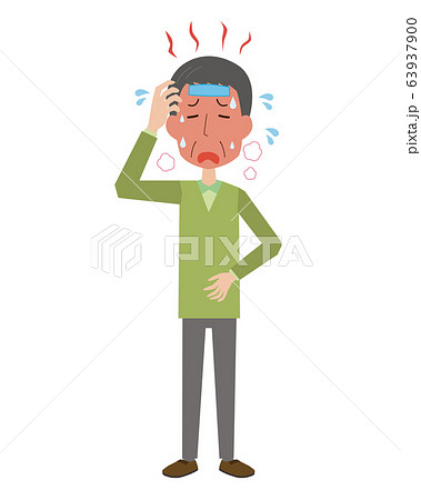 高熱 発熱 熱 風邪 インフルエンザ 中年男性 全身 高熱 発熱 熱 風邪 インフルエンザ 中年男性 全身 63937900