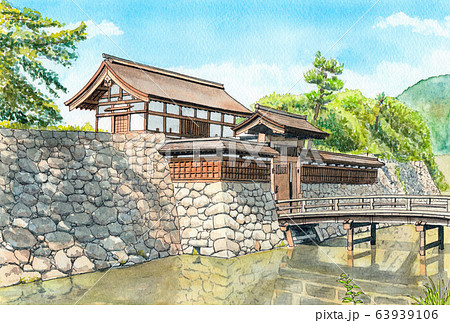 透明水彩画「松代城」 63939106