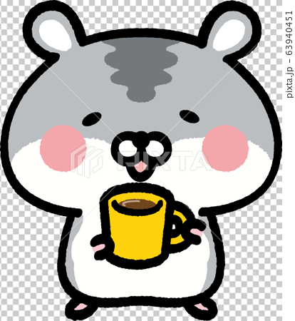 コーヒーを持つジャンガリアンハムスター キャラクターのイラスト素材