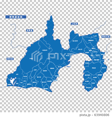 静岡県地図 シンプル青 市区町村 63940806