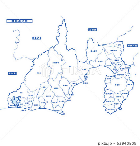 静岡県地図 シンプル白地図 市区町村のイラスト素材