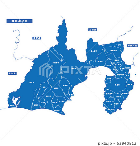 静岡県地図 シンプル青 市区町村