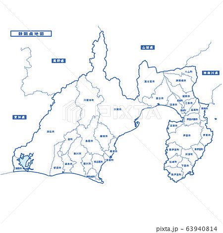 静岡県地図 シンプル白地図 市区町村のイラスト素材