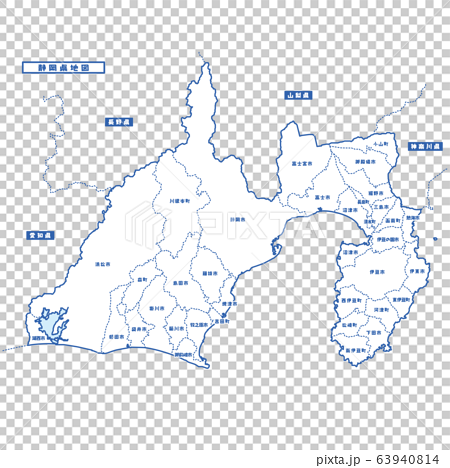 静岡県地図 シンプル白地図 市区町村のイラスト素材
