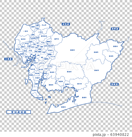 愛知県地図 シンプル白地図 市区町村のイラスト素材