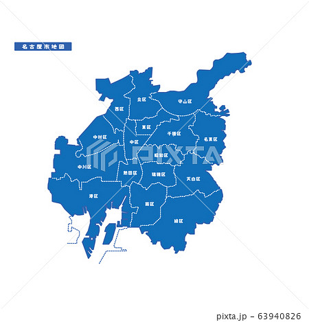 名古屋市地図 シンプル青 市区町村のイラスト素材