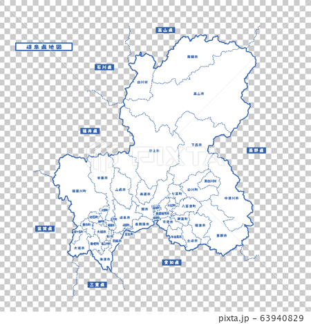 岐阜県地図 シンプル白地図 市区町村のイラスト素材