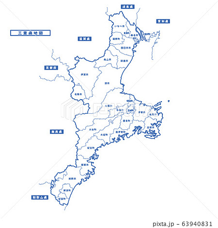 三重県地図 シンプル白地図 市区町村のイラスト素材