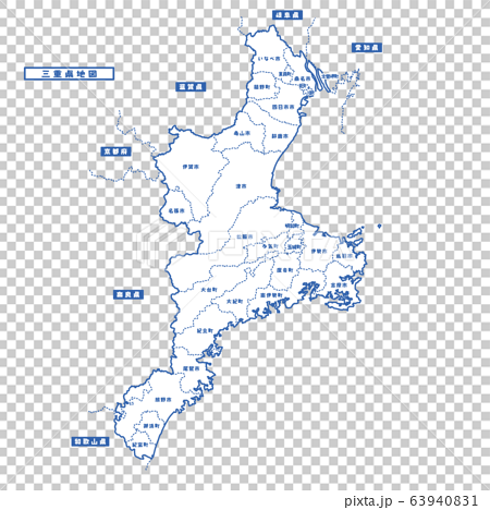 三重県地図 シンプル白地図 市区町村のイラスト素材