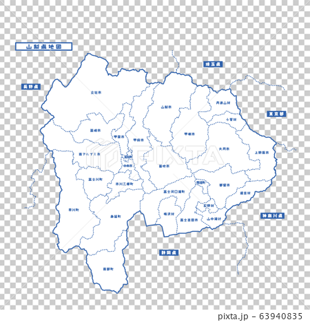 山梨県地図 シンプル白地図 市区町村のイラスト素材
