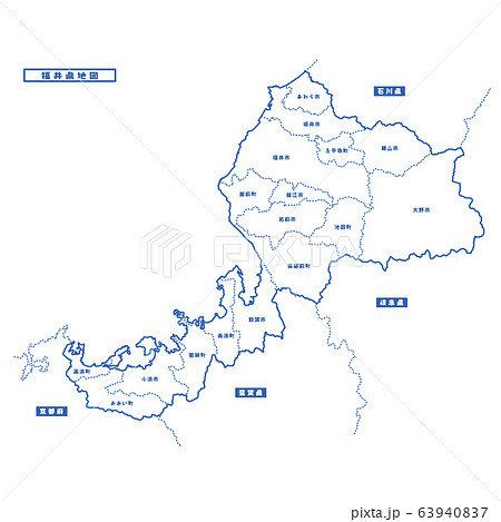 福井県の白地図イラスト無料素材集 県庁所在地 市町村名あり