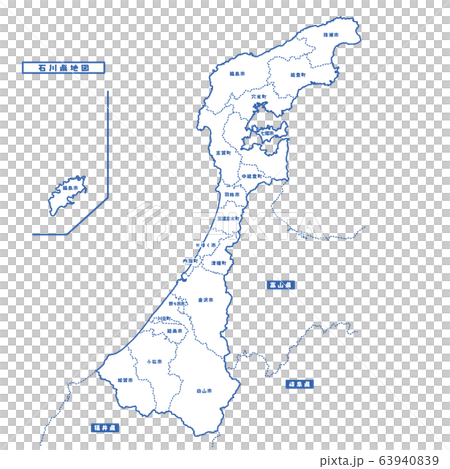 石川県地図 シンプル白地図 市区町村のイラスト素材