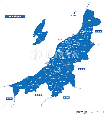 新潟県地図 シンプル青 市区町村