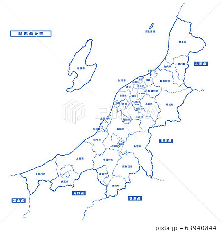 新潟県地図 シンプル白地図 市区町村のイラスト素材