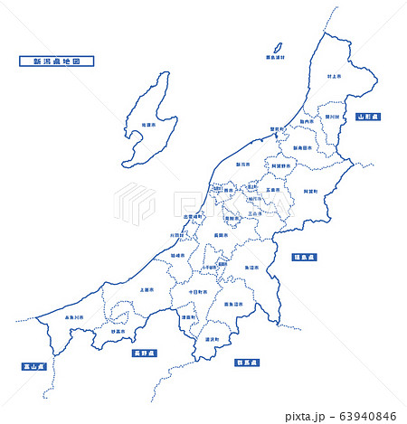 新潟県地図 シンプル白地図 市区町村のイラスト素材