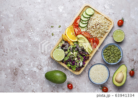 Healthy vegetarian balanced food concept,fresh vegetable salad, buddha bowl Healthy vegetarian balanced food concept,fresh vegetable salad, buddha bowl 63941334