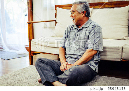 Portrait happiness senior man smile portrait alone at home.	 63943153