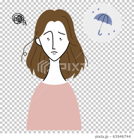 湿気で髪が乱れ 困った表情の女性のイラスト素材