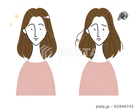 髪の綺麗な女性 髪の乱れた女性 比較のイラスト素材