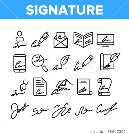 Signature Signing Collection Icons Set Vector 63947802