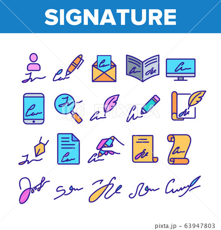 Signature Signing Collection Icons Set Vector 63947803