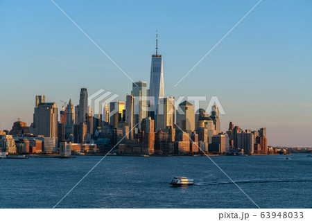 Banner of Lower Manhattan which is a apart of New york cityscape river side which can see One world trade center, USA, Taking from New Jersey 63948033
