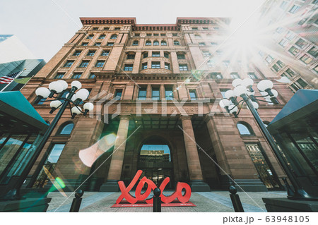 Philadelphia bourse building with sun flare, United States of America or USA, Travel Architecture and Landmark concept, Philadelphia bourse building with sun flare, United States of America or USA, Travel Architecture and Landmark concept, 63948105