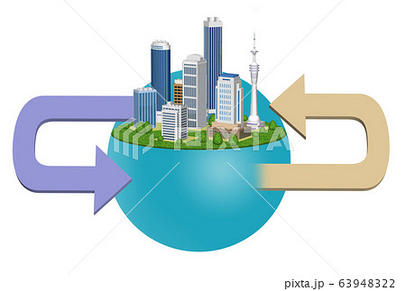 都市の環境変化を表現した矢印入りのイラスト Aのイラスト素材