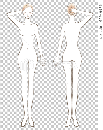 全身女性裸眼閉一隻手舉起（彩色） 63949986