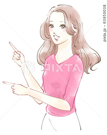 指差し 女性 （ピンク ニット） 63950038