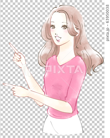 指差し 女性 （ピンク ニット） 63950038