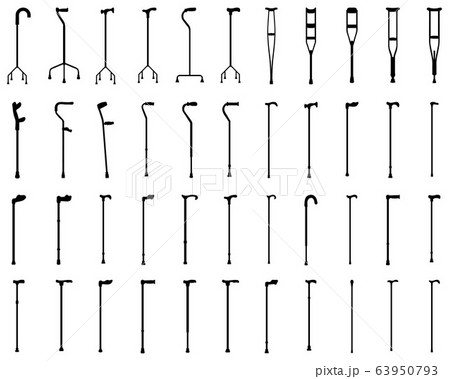 Black silhouettes of walking sticks and crutches on a white background 63950793