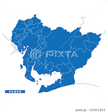 愛知県地図 シンプル青 市区町村のイラスト素材