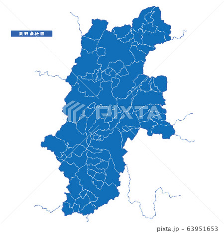 長野県地図 シンプル青 市区町村のイラスト素材