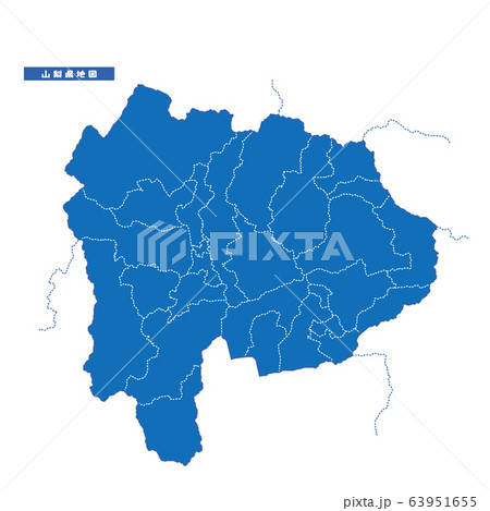 山梨県地図 シンプル青 市区町村のイラスト素材