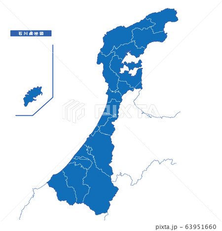 石川県地図 シンプル青 市区町村 63951660