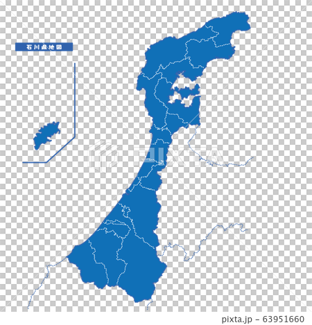 石川県地図 シンプル青 市区町村 63951660