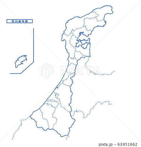 白地図フリーイラスト 石川県 ラインあり 市区町村名なし