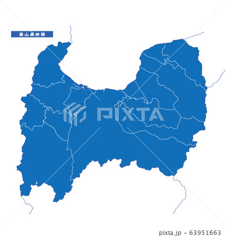 富山県地図 シンプル青 市区町村のイラスト素材