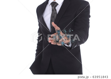 Business man shakes hands act in suit covid corona Business man shakes hands act in suit covid corona 63951843