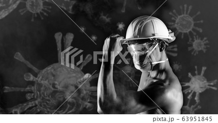Asian Man wear N95 surgical mask and safety goggle glasses equipment to protect from virus, covid. Monochrome black and white concept protector fight against 3d render coronavirus or covid-19 Asian Man wear N95 surgical mask and safety goggle glasses equipment to protect from virus, covid. Monochrome black and white concept protector fight against 3d render coronavirus or covid-19 63951845