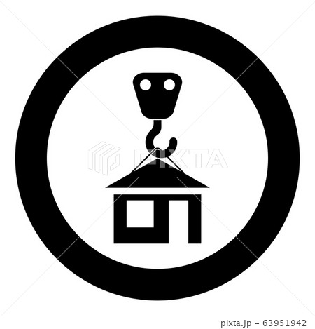 Crane hook lifts home Holds roof house icon in  63951942