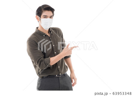 Man posing in gesture of advertising. Man posing in gesture of advertising. 63953348
