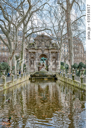 Medici Fountain at Luxembourg Gardens in winter - Paris, France 63958657