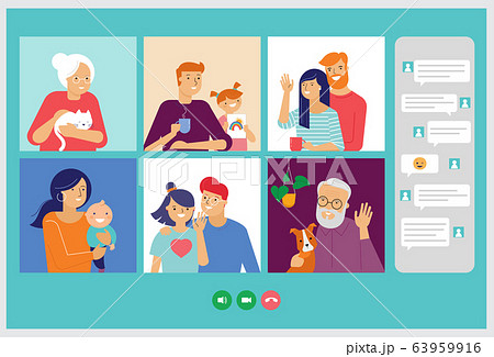 Family, grandparents, children, couple, young people video chatting on the Internet through laptop 63959916