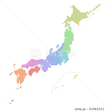 日本地図 ドットマップ 地方別 県別 北方領土のイラスト素材