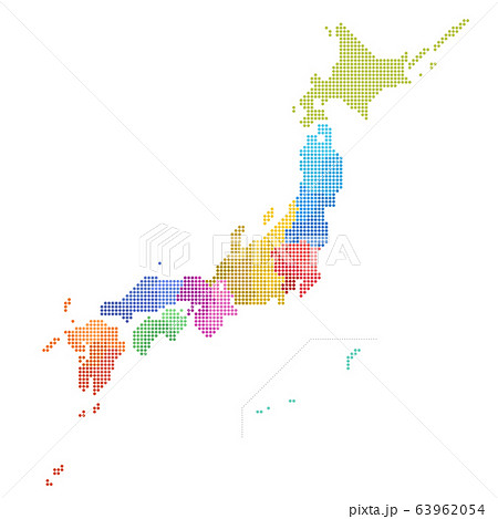 日本地図 ドットマップ 地方別 県別 北方領土のイラスト素材